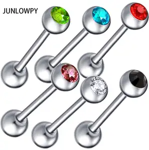 Tongue Barbell Surgical Steel 100pcs Mix 10 Colors Piercing Bar Body Jewelry Kit Single Gem 14G Wholesale Tongue Ring