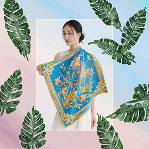Elegante Pañuelo Cuadrado de Seda 100% para Mujer, Estampado de Doble Cara, Borde Azul y Amarillo, Accesorio de Moda Multifuncional para Todas las Temporadas - Product Image 3
