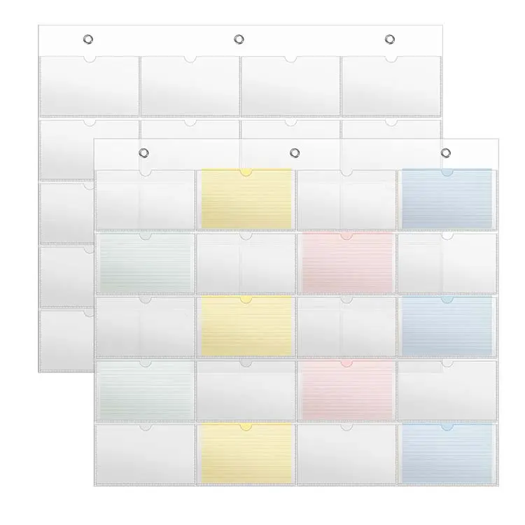 3 x 5 Inch PVC 5 Rows 4 Colors 20 Card Slots Hanging Wall Mount Business Pockets Organizer Library Index Card Holder Sleeve