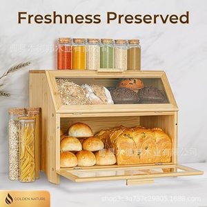 Boîte à pain en bambou Mudebang avec couvercle roulant, design moderne et simple, rangement alimentaire pour comptoir de cuisine, conteneur de cuisson portable en bois - Product Image 3