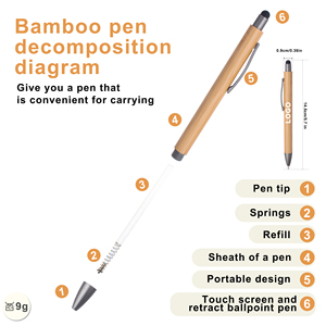Promotional Cheap Eco-friendly Natural Recycled Click Bamboo Wood <b>Ballpoint</b> <b>Pen</b> With Top Stylus Custom Logo Printed Lasered - Product Image 3