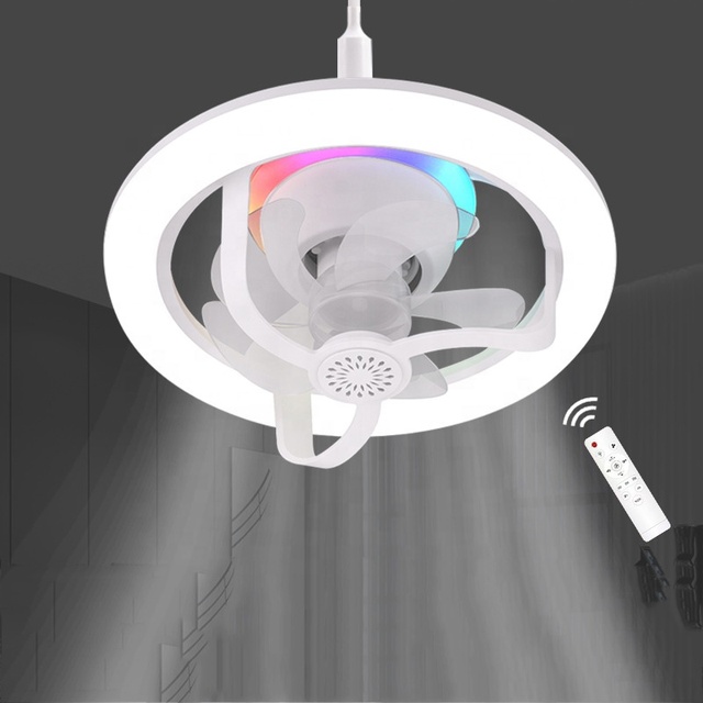 E27 Modern Smart RGB LED Ceiling Fan Lights 3-Color Remote Control Dimming for Living Room Bedroom