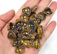 Pendentif en pierre de guérison, cristal naturel, 16*19mm, pendentif en cristal en forme de cœur, perles en quartz rose à bord doré pour collier