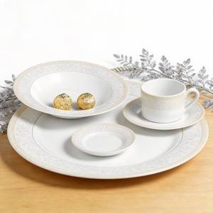 Service de table rond en <span class=keywords><strong>porcelaine</strong></span> de 30 pièces avec bordure <span class=keywords><strong>argent</strong></span>ée/dorée, design classique, marque Harvit, vaisselle de fête - Product Image 1