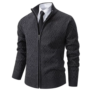 <span class=keywords><strong>Pull</strong></span> en tricot personnalisé pour homme, manches longues, fermeture éclair, cardigan en tricot côtelé, veste en tricot pour homme, tricot d'hiver, cardigan à fermeture éclair, vêtements - Product Image 3