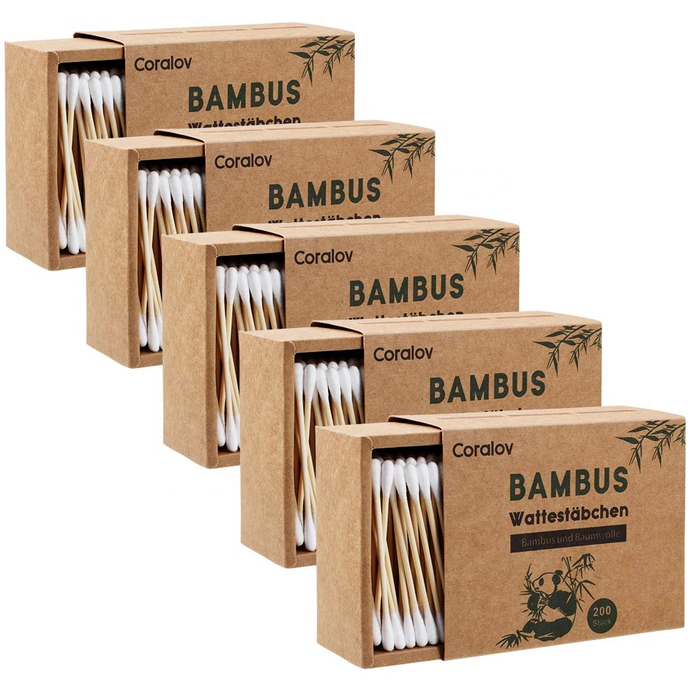 Ватный тампон частного бренда, ручка из бамбука, перерабатываемый Медицинский ватный тампон