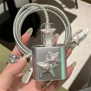 Protector de Cable USB con Diseño de Estrella 3D Plateada, Estilo Y2K, para iPhone 18W-20W, Carga Rápida - Product Image 4