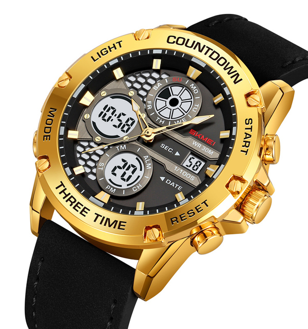 Newly 2502SKMEI Men's Antique Dual Display Analog-Digital Quartz Wrist Watch Stainless Steel Waterproof Chronograph Stop Alarm