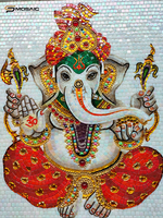 Décoration murale, art en mosaïque, dieu hindou Ganesha, Seigneur Ganesh, église, motif religieux, design découpé à la main, art mural, mosaïque