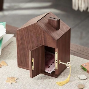 Tirelire en bois avec serrure à clé pour enfants, boîte à monnaie, design moderne et simple - Product Image 4
