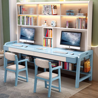 Bibliothèque de bureau double en bois massif combinaison moderne simple bibliothèque de bureau d'ordinateur longue table d'étude pour la chambre d'enfants