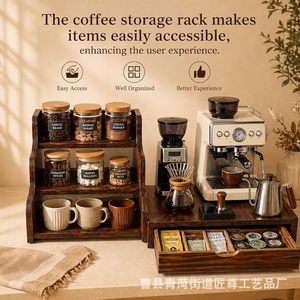 Estante de almacenamiento de cápsulas de café de madera con cajón, organizador de soporte para máquina de café, para almacenamiento de granos de café en el escritorio - Product Image 2