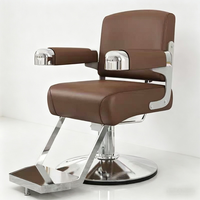 Chaise de salon de coiffure haut de gamme en acier inoxydable plaqué or avec fonction inclinable, réglable en hauteur, pivotante à 360°, siège en cuir PU