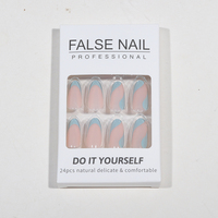Lot de 24 faux ongles en ABS Laisense, design amande, style français simple, couvrance totale, à presser, longueur moyenne/longue, avec colle à ongles 3D
