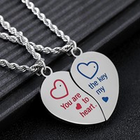 Pendentif Cœur de Confession pour Couple en Acier Inoxydable et Titane, Bleu pour Lui, Rouge pour Elle, Simple et Élégant, avec Cordon, Bijou Cadeau