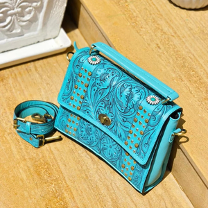 Bolso bandolera de cuero genuino de primera calidad, diseño floral tallado a mano, 100% cuero genuino para mujer. - Product Image 1