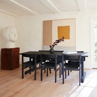 Chaises de salle à manger sans accoudoirs en bois massif rustique vintage avec siège en cuir noir pour salle à manger, bureau à domicile et hôtel