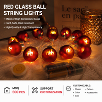 Guirlandes lumineuses à boules de verre rouge personnalisées, fournisseur OEM ODM, LED blanc chaud, décoration de fête, haute transparence, borosilicate, vente en gros
