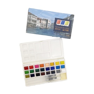 Fábrica al por mayor 24 artista sólido acuarela pinturas pastel medias sartenes caja de plástico para niños - Product Image 1