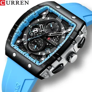 Nouveau Curren 8442 Carré Dernière Marque Supérieure Élégant Meilleur Prix Hommes Montres À Quartz Étanche Avec Bracelet En Silicone Lumineux