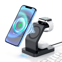 Support de charge rapide magnétique sans fil 3-en-1 avec QC3.0 pour iPhone 12-17 Type-C pour écouteurs/iWatch