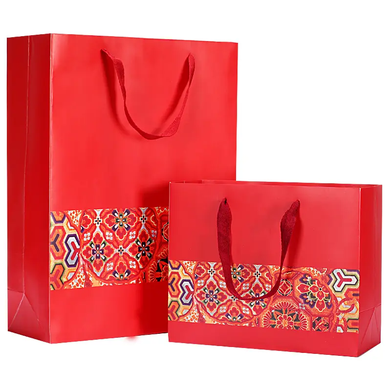 Creative Chinese red gift paper bag large festival environmental protection wedding portable bag