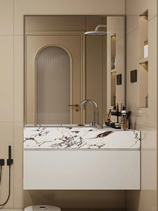 Meuble-lavabo mural moderne avec miroir sans cadre, vasque en céramique, design minimaliste, portes à fermeture douce - Product Image 2