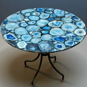Round Blue Agate <b>Console</b> <b>Table</b> Top Round Shape Handcrafted Crystal Geode Stone Modern Custom Hallway Furniture & Gift Purpose - Product Image 3