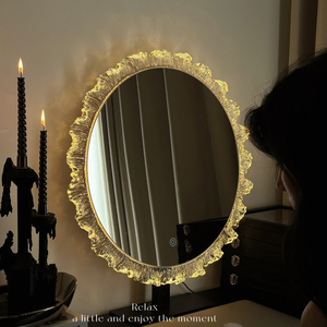 Miroir de courtoisie LED rond avec cadre en acrylique et dentelle, contrôle tactile, lumière à intensité variable pour chambre à coucher, coiffeuse, salle de bain - Product Image 2