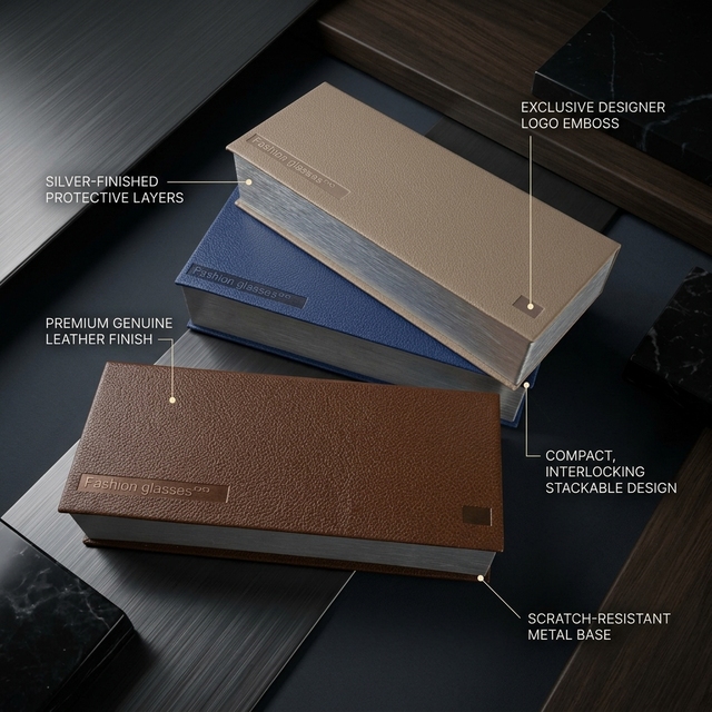 Aluminum Plate Wrapped Hard Glasses Case Premium Leather Cover Spectacle Box Custom Logo for Optical Sunglasses OEM