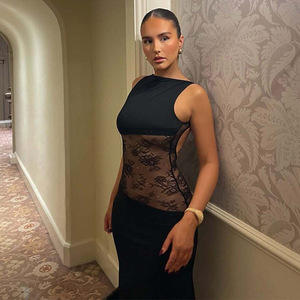 Nouvelle <span class=keywords><strong>Robe</strong></span> Printanière Mature Simple en Jacquard et Maille, Coupe Courte Transparente et Moulante - Product Image 2