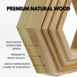 Wooden Hexagonal Wall <b>Shelf</b> Set Of Four Geometric Storage For Living Room And <b>Bedroom</b> Decoration - Product Image 5