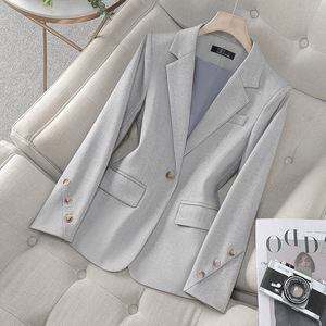 Women's Brown Blazer Oatmeal Color Solid Woolen Anti-Wrinkle Autumn Winter Casual Top Sy8917 - Product Image 3