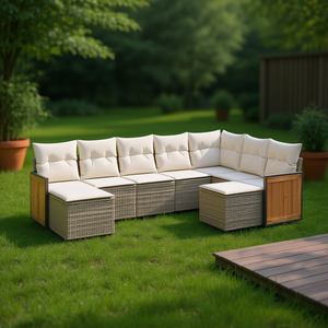 Set Divano da Giardino in Rattan Beige, Arredamento da Esterno con Cuscini in Schiuma ad Alta Densità, Design Contemporaneo Impermeabile - Product Image 2