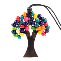 Collier en bois brut naturel fait à la main, perles en bois, pendentif tressé, arbre de vie
