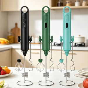 Espumador de Leche Automático de 6500 RPM, Batidor de Huevos de 3 Velocidades con Soporte de Almacenamiento y 2 Cabezales Mezcladores para Café, Leche, Uso Diario en el Hogar - Product Image 1