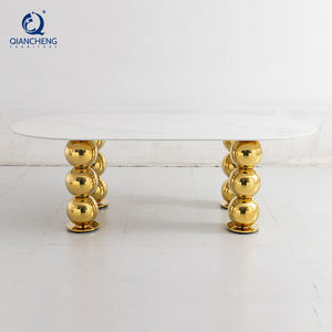 Mesa de Banquete Ovalada de Mármol Blanco con Patas de Acero Inoxidable Dorado para Eventos y Bodas, Muebles de Lujo Personalizados para Vestíbulo de Hotel - Product Image 3