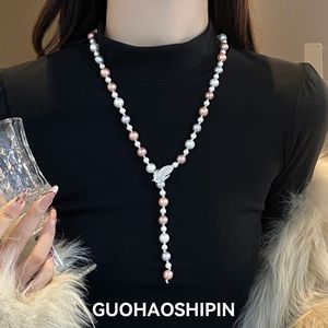Luxury <b>Long</b> Pearl <b>Necklace</b> AAA Grade Feather Design Silver Color Everyday Wear Women's Jewelry Accessory - Product Image 5