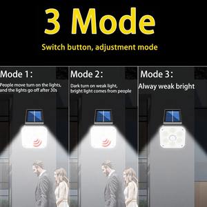 Lampe solaire LED extérieure, applique murale LED, veilleuses avec détecteur de mouvement, éclairage de sécurité, serre, jardin, rue, étanche - Product Image 4