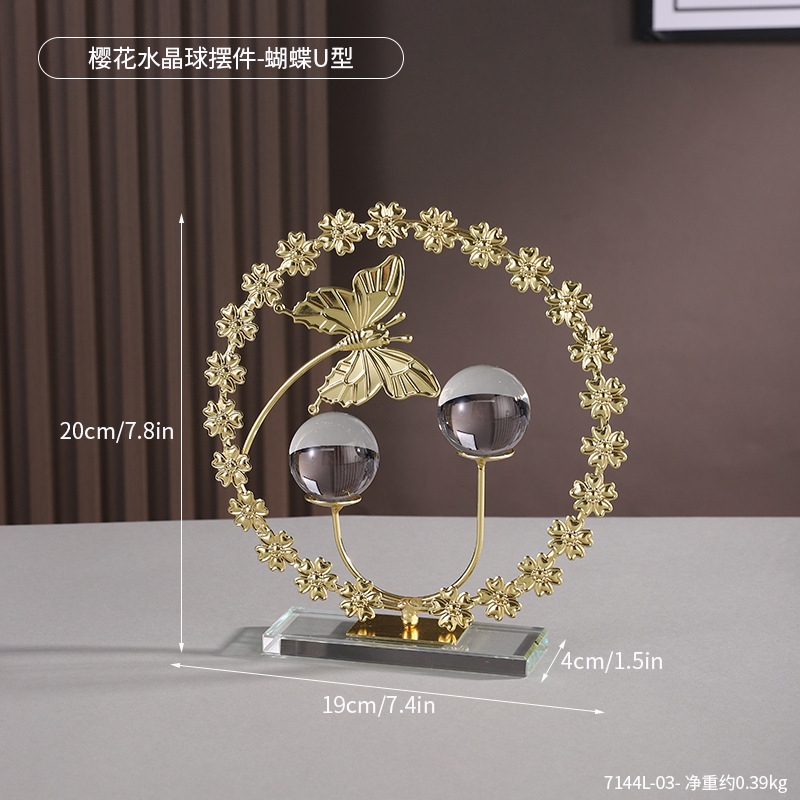7144L-03-ลูกแก้วคริสตัลลายดอกซากุระ-ผีเสื้อรูปตัวยู