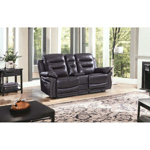 HMS 75 Set di tappezzeria in vera pelle reclinabile manuale in ecopelle marrone con struttura in legno dal Design moderno - Product Image 2