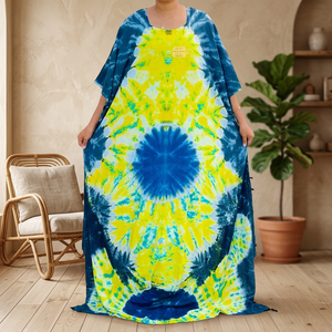 Cotton V-Neck <b>Kaftan</b> <b>Dress</b> Free Size Indian Printed <b>Long</b> Sleeve Lace Decoration Rayon Tie Dye Women's Loose Casual <b>Dress</b> - Product Image 1
