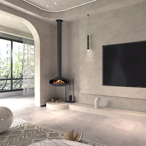 Cheminée autoportante de style français moderne avec effet de flamme simulé, installation facile, bûches en <span class=keywords><strong>bois</strong></span> véritable, forme de soucoupe volante, en acier - Product Image 2