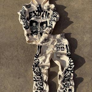 ชุดกีฬาผู้ชายแบบซิปสั่งทำพิเศษ ผงสำหรับพิมพ์ลายพัฟฟ์ ผ้าเทอร์รี่ เสื้อฮู้ด กางเกงวอร์ม กันลม สไตล์ฮิปฮอป สำหรับฤดูหนาว - Product Image 3