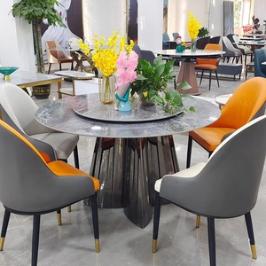 Ensemble de table à manger italienne contemporaine VL avec plateau rond rotatif en ardoise et piétement en métal pour usage domestique - Product Image 3