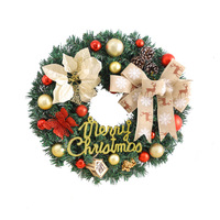 Guirlande de Noël pré-éclairée en toile de jute avec rennes, nœuds, panneau Joyeux Noël doré, poinsettia et pommes de pin pour porte, en gros