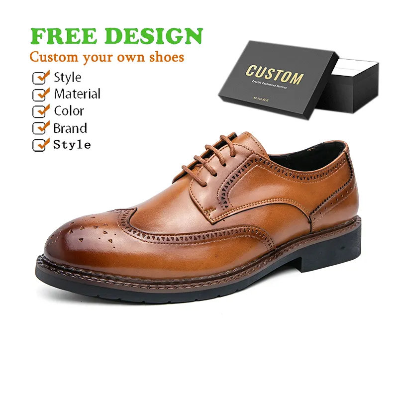 Produttore personalizzato Vintage italia vera pelle Brogue stile Derby scarpe da uomo Design scarpe da sera Business festa vita quotidiana