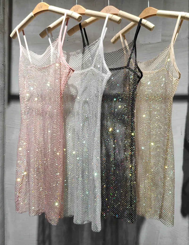 Bungee-vestido femenino de verano con cristales brillantes, traje Sexy ajustado con cristales brillantes, a la moda, 2023