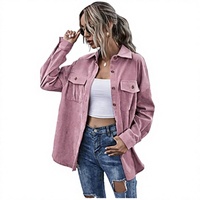 Veste en velours côtelé pour femme, manches longues, col rabattu, boutons sur le devant, manteau décontracté de couleur unie, vêtements d'automne