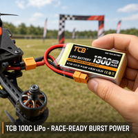 Batterie LiPo TCB RC 100C 1300/1500/1800mAh 2S 3S 4S 5S 6S 7.4V 11.1V 14.8V 18.5V 22.2V pour drones de course FPV et jouets RC